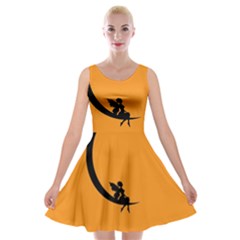 Angle Moon Scene Girl Wings Black Velvet Skater Dress by Nexatart