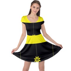 Flower Land Yellow Black Design Cap Sleeve Dress by Nexatart