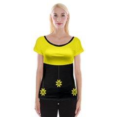 Flower Land Yellow Black Design Cap Sleeve Tops by Nexatart