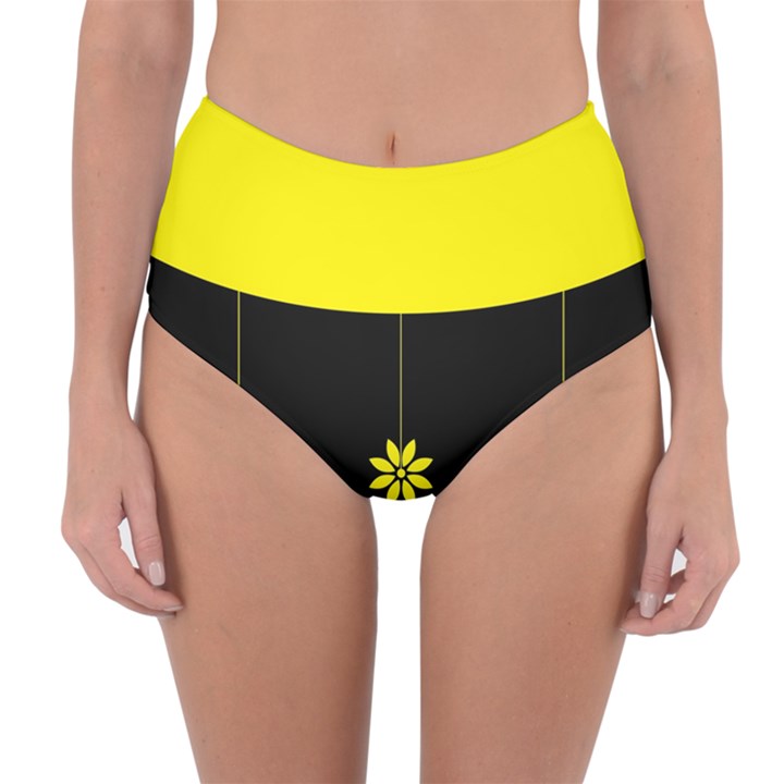 Flower Land Yellow Black Design Reversible High-Waist Bikini Bottoms