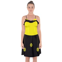 Flower Land Yellow Black Design Ruffle Detail Chiffon Dress by Nexatart