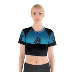 Ship Night Sailing Water Sea Sky Cotton Crop Top by Nexatart