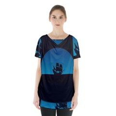 Ship Night Sailing Water Sea Sky Skirt Hem Sports Top by Nexatart