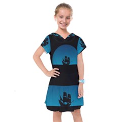 Ship Night Sailing Water Sea Sky Kids  Drop Waist Dress