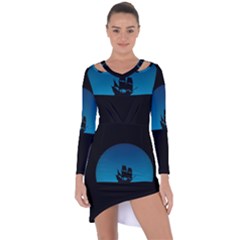 Ship Night Sailing Water Sea Sky Asymmetric Cut-out Shift Dress