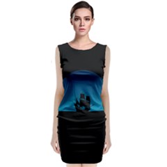 Ship Night Sailing Water Sea Sky Sleeveless Velvet Midi Dress by Nexatart