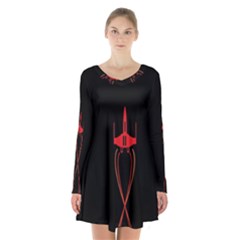 Ship Space Spaceship Long Sleeve Velvet V-neck Dress by Nexatart