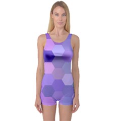 Purple Hexagon Background Cell One Piece Boyleg Swimsuit by Nexatart