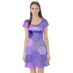 Purple Hexagon Background Cell Short Sleeve Skater Dress by Nexatart