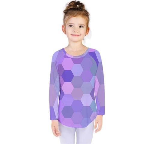 Purple Hexagon Background Cell Kids  Long Sleeve Tee by Nexatart