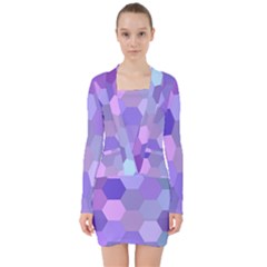 Purple Hexagon Background Cell V-neck Bodycon Long Sleeve Dress by Nexatart