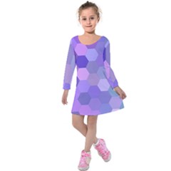 Purple Hexagon Background Cell Kids  Long Sleeve Velvet Dress by Nexatart