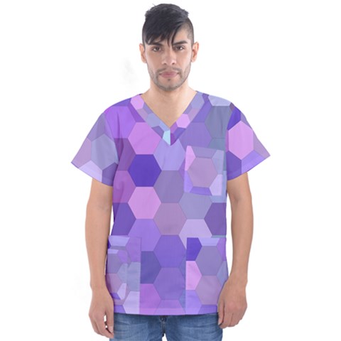 Purple Hexagon Background Cell Men s V-neck Scrub Top by Nexatart