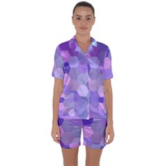 Purple Hexagon Background Cell Satin Short Sleeve Pyjamas Set by Nexatart