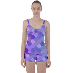 Purple Hexagon Background Cell Tie Front Two Piece Tankini by Nexatart