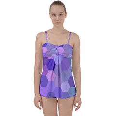 Purple Hexagon Background Cell Babydoll Tankini Set by Nexatart