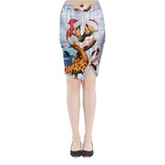 Christmas, Giraffe In Love With Christmas Hat Midi Wrap Pencil Skirt by FantasyWorld7