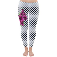 Daisy Flowers Polka Dots Pattern Classic Winter Leggings by LoolyElzayat