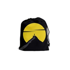 Man Mountain Moon Yellow Sky Drawstring Pouches (small)  by Nexatart