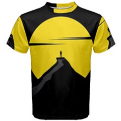 Man Mountain Moon Yellow Sky Men s Cotton Tee by Nexatart