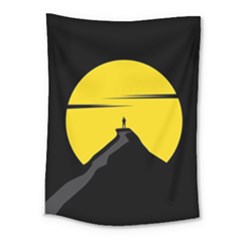 Man Mountain Moon Yellow Sky Medium Tapestry by Nexatart