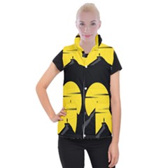 Man Mountain Moon Yellow Sky Women s Button Up Puffer Vest by Nexatart