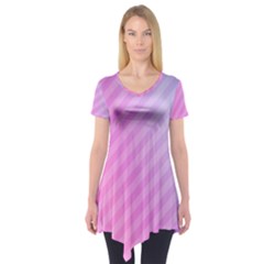 Diagonal Pink Stripe Gradient Short Sleeve Tunic  by Nexatart