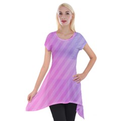 Diagonal Pink Stripe Gradient Short Sleeve Side Drop Tunic by Nexatart