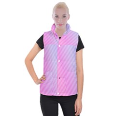 Diagonal Pink Stripe Gradient Women s Button Up Puffer Vest by Nexatart