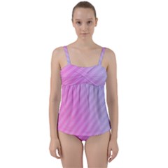 Diagonal Pink Stripe Gradient Twist Front Tankini Set by Nexatart