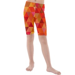 Red Hot Triangle Tile Mosaic Kids  Mid Length Swim Shorts by Nexatart