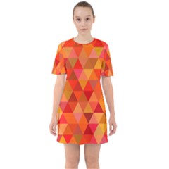 Red Hot Triangle Tile Mosaic Sixties Short Sleeve Mini Dress by Nexatart