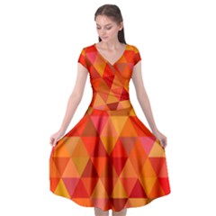 Red Hot Triangle Tile Mosaic Cap Sleeve Wrap Front Dress