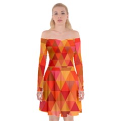 Red Hot Triangle Tile Mosaic Off Shoulder Skater Dress