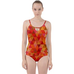 Red Hot Triangle Tile Mosaic Cut Out Top Tankini Set by Nexatart