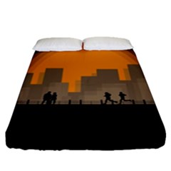 City Buildings Couple Man Women Fitted Sheet (queen Size) by Nexatart