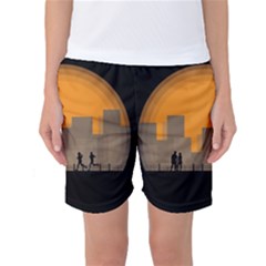 City Buildings Couple Man Women Women s Basketball Shorts by Nexatart