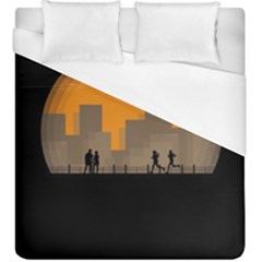 City Buildings Couple Man Women Duvet Cover (king Size) by Nexatart