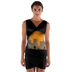 City Buildings Couple Man Women Wrap Front Bodycon Dress by Nexatart