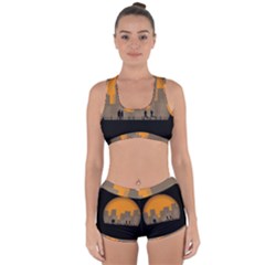 City Buildings Couple Man Women Racerback Boyleg Bikini Set by Nexatart