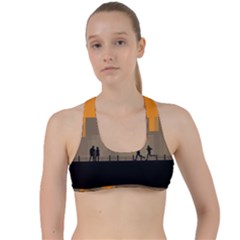 City Buildings Couple Man Women Criss Cross Racerback Sports Bra by Nexatart