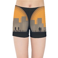 City Buildings Couple Man Women Kids Sports Shorts