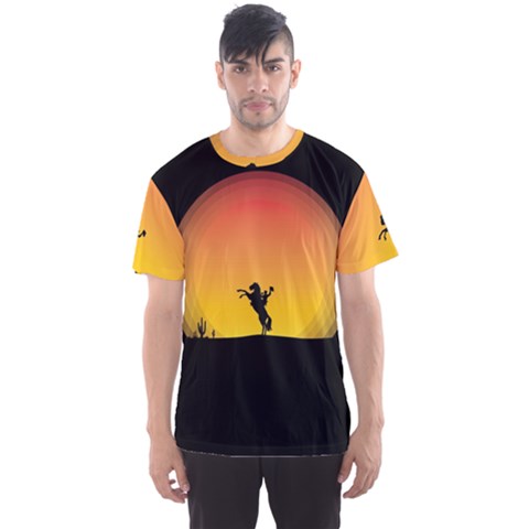 Horse Cowboy Sunset Western Riding Men s Sports Mesh Tee by Nexatart