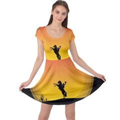 Horse Cowboy Sunset Western Riding Cap Sleeve Dress by Nexatart