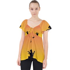 Horse Cowboy Sunset Western Riding Lace Front Dolly Top by Nexatart