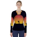 Horse Cowboy Sunset Western Riding V-Neck Long Sleeve Top View1