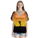 Horse Cowboy Sunset Western Riding V-Neck Flutter Sleeve Top View1