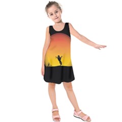 Horse Cowboy Sunset Western Riding Kids  Sleeveless Dress by Nexatart