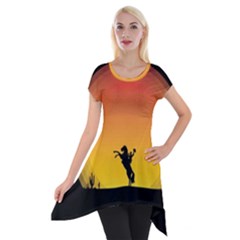 Horse Cowboy Sunset Western Riding Short Sleeve Side Drop Tunic by Nexatart