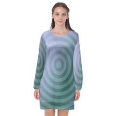 Teal Background Concentric Long Sleeve Chiffon Shift Dress 